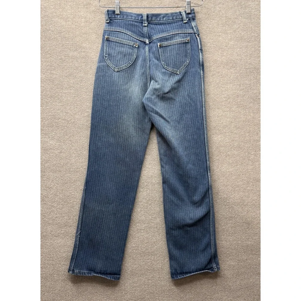 1980s Jeans Womens 26 Blue High Rise Straight Leg Pinstripe Denim Retro